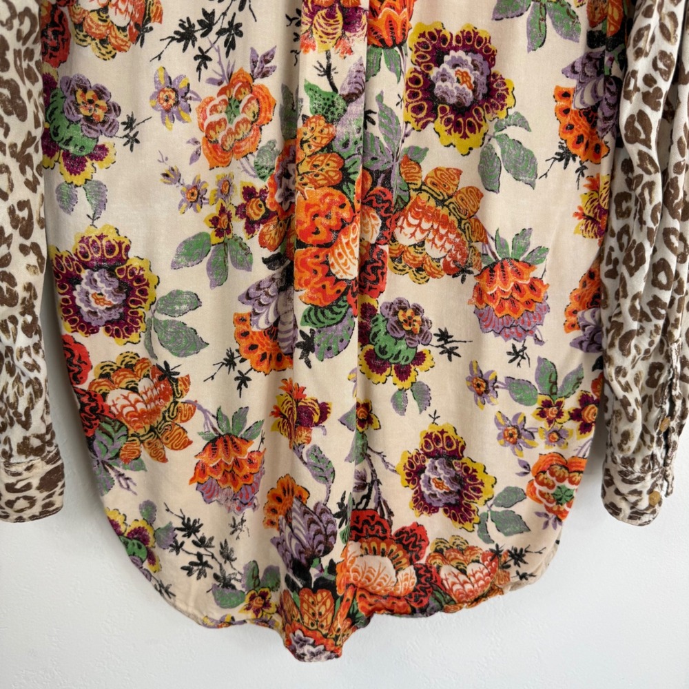 Pilcro Anthropologie Patchwork Shirt Leopard Floral Mixed Print XS Boho Eclectic - Picture 6 of 14